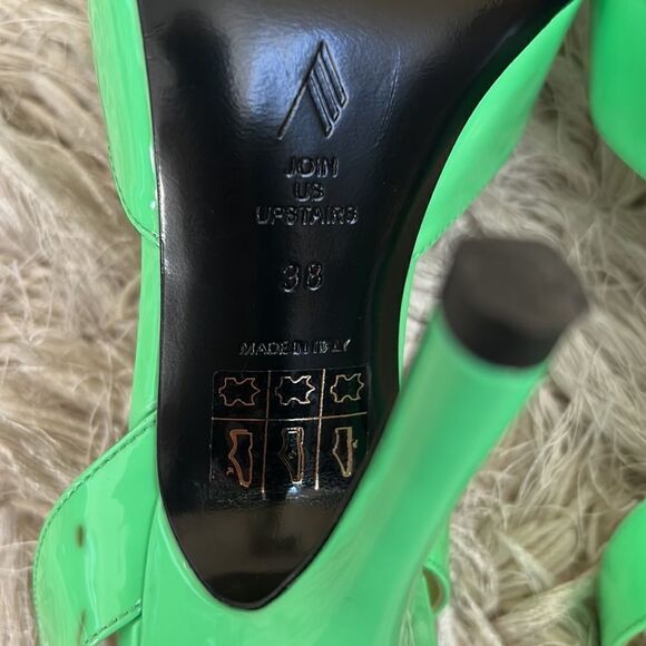 The Attico Lola Patent Leather Pointed Toe Slingback Pumps in Fluo Green Size 38 - Picture 13 of 15